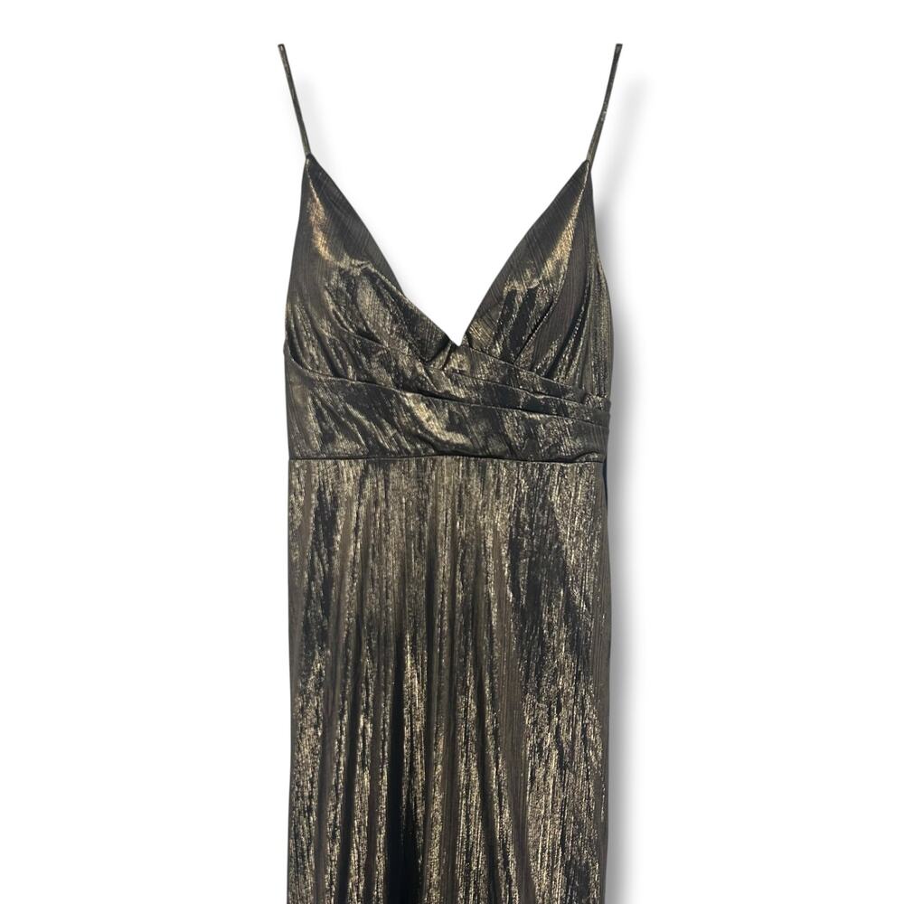 NWT Ieena Mac Duggal 26408 Bronze Metallic Faux Wrap Maxi Gown Dress Size 6 - Picture 4 of 11